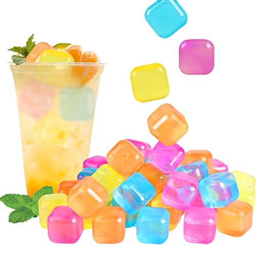 80 Pack Reusable Ice Cube, Colorful Plastic Squares Ice Cubes, Washable Refreezable Ice Cube For Drinks, Whiskey, Coffee #TOP30