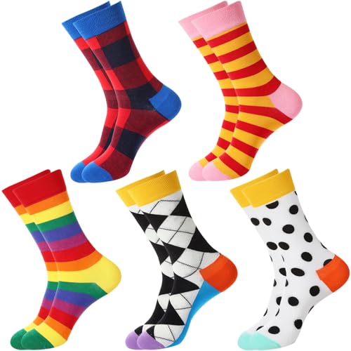 Soleeya 5 Pares Calcetines Divertidos Hombre de Colores 38-43 Calcetines Altos Estampados Hombre de Algodón Graciosos Unisex
