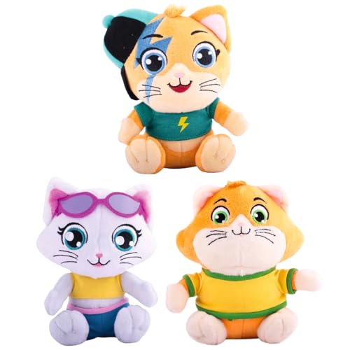44 Cats Juego de 3 peluches bordados de calidad de regalo súper suave de 12 cm, Lampo, Milady y Meatball