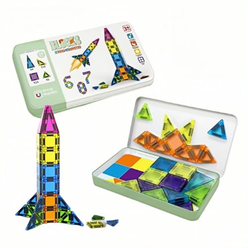 Juego de 50 piezas de bloques de construcción magnéticos de viaje, mini azulejos magnéticos, juguete de construcción con caja de hierro para niños y niñas