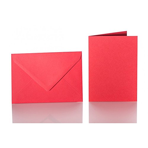 Sobres de Papel, Sobres de Cartas (100 unidades, C5, con solapa triangular, 120 g + 100 tarjetas dobles de 240 g, 150 x 200 mm), color rojo 10