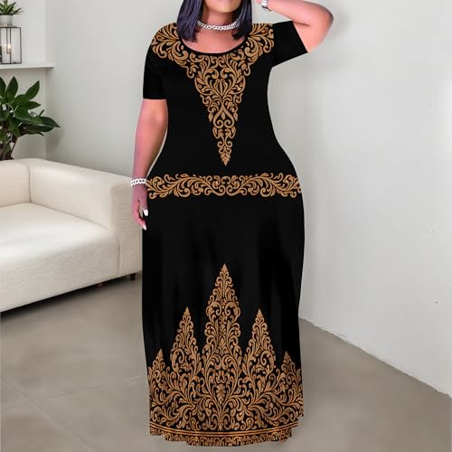 Image of PinkPatty Plus Size Maxi Dress for Women Summer Casual Short Sleeve Tshirt Dresses with Pockets (XL-6XL)