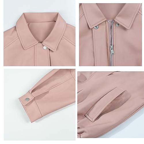 Rolanko Girls Faux Leather Jacket Kids Zip Up Motorcycle Biker Outerwear Coat Pleather Bomber Jacket with Pockets 5-15 Years2