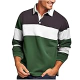 Mens Fashion Long Sleeve Polo Shirts Plus Size Color Block Cotton Pullover Top Casual 3 Button Collared Golf Tshirt Green