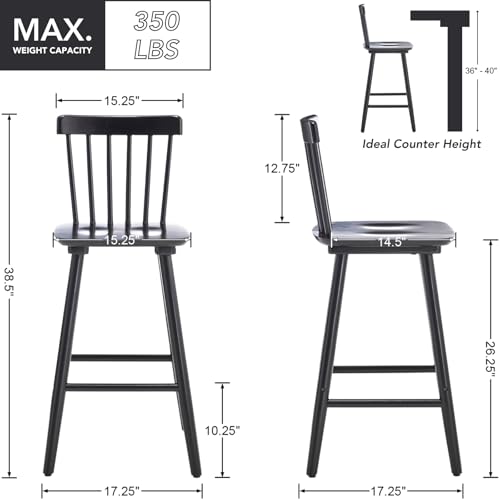 Butacos de altura para barra chairus de madera negros, estilo rústico/farmhouse, con respaldo de varillas y reposapiés, juego de 4 miniatura 2