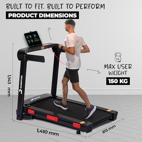 Image of Durafit91 Hike | 6 HP Peak BLDC Motorized Treadmill | 25 Level Auto Incline |Max Speed 18 Km /Hr | Max User Weight 150 Kg | Shock Absorption Technology| Bluetooth Speaker | Wynd app |Home use