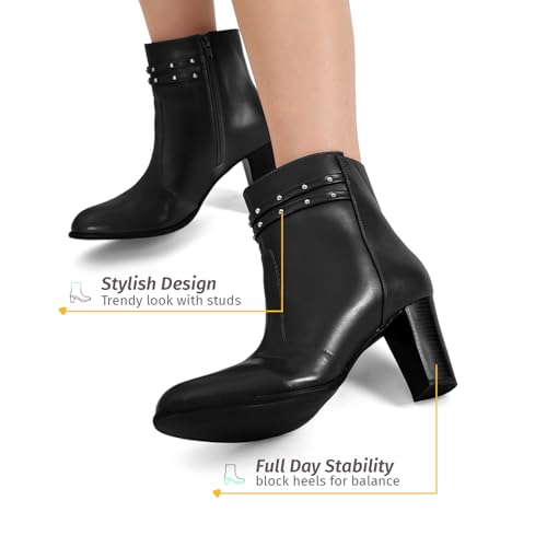 Image of YOHO Stellar Studs Ankle Length Heeled Boots For Women | Comfortable and Stylish with Low Block Heel | Casual,Formal Wear for Winter BOOT 112