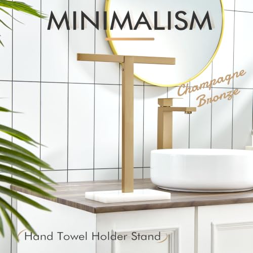 Image of KOKOSIRI Hand Towel Holder Stand Towel Rack with Marble Base for Bathroom Kitchen Vanity Countertop, Champagne Bronze Stainless Steel 15.7'' Height THS0002-SM-CPG