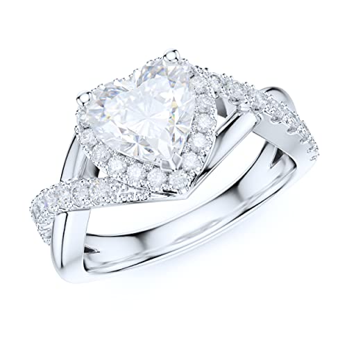 Sterling Silver Split Shank Fancy Infinite Heart Shape Simulated Diamond or Genuine Moissanite Halo Ring Promise Ring Engagement Ring