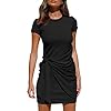 LILLUSORY-Womens-Summer-T-Shirt-Dress-Casual-Short-Sleeve-2021-Crewneck-Bodycon-Ruched-Tie-Waist-Mini-Dresses LILLUSORY 2023 Women's Summer Dress Sun Sundresses Short Sleeve T Shirt Casual Crewneck Bodycon Sexy Party Ruched Tie Waist Trendy Mini Black Funeral Dresses Black