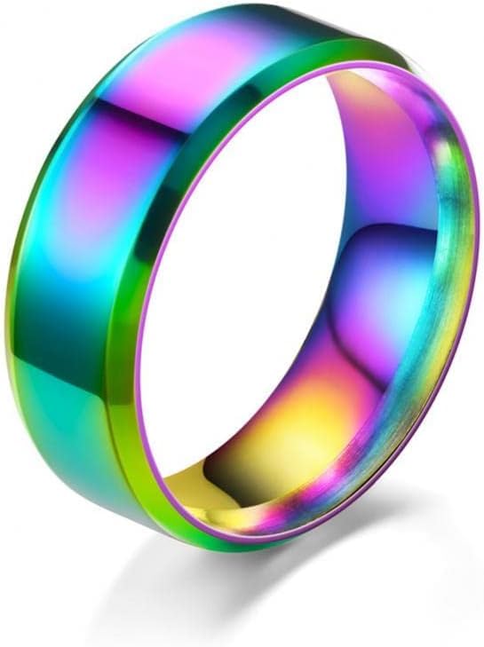 Image of El Regalo Solid Stainless Steel 6mm Plain Classic Band Ring Comfort-Fit for Men Women- Anti Tarnish /Waterproof Plain Dome Stacking Simple Rings Bands Thumb Finger Ring (Rainbow Holographic, 18)