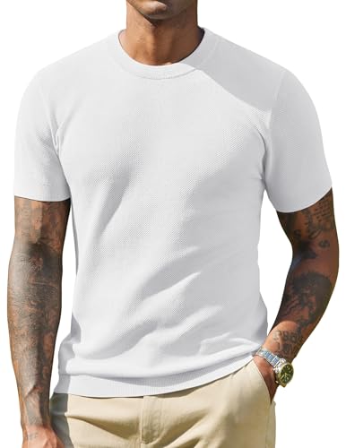 COOFANDY T Shirt Herren Strick Tshirt Männer Basic T Shirt Sommer Pullover Kurzarm T-Shirt mit Rundhals Oberteile Strick...
