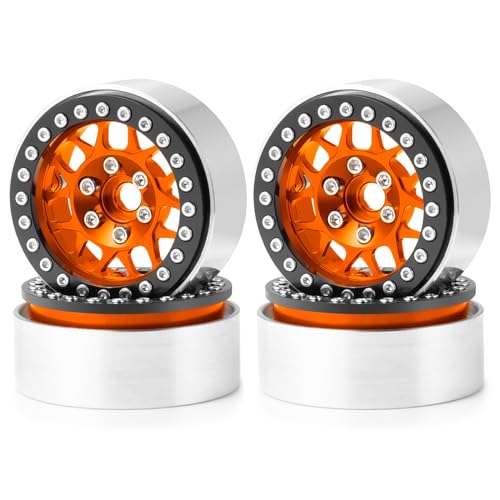 WEFEINO 4PCS Metal 1.9 Inch Beadlock Wheels RC Wheel Rim Set Wheel Hub for 1/10 RC Crawler TRX4 TRX6 Axial SCX10 I II III 90046 AXI03007 D90 12mm Hex (Orange+Black)