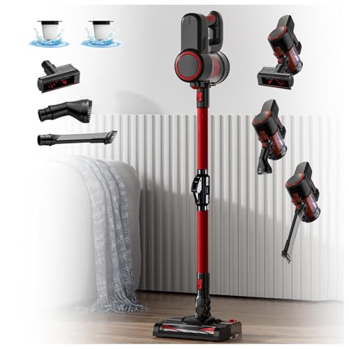 LRF-yxkj Aspiradora Fregona Sin Cable 5 in 1 Menor Ruido,Luces LED,Depósito 200 Ml, Aspiradora Fregona Sin Cable Aspirador Escoba Sin Cable para Mascotas/Alfombras/Coche/Suelos Duros/Cama