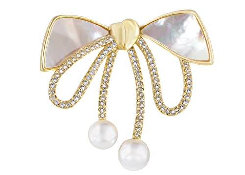 Image of Alilang Cubic Zirconia Bridal Natural Seashell Bowknot Brooches Pins Crystal Rhinestones Vintage Women Accessory