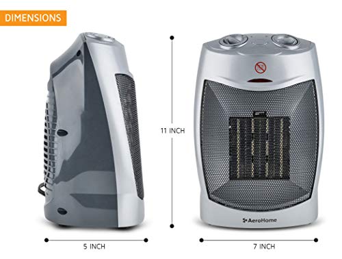 Aerohome 1500W / 750W Ceramic Portable Space Heater Indoor Electric Heater With Overheat & Tip Over Protection - Personal Room Heater With Thermostat Control For Home Bedroom And Office #TOP1