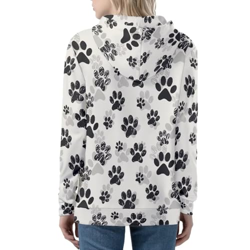 TOFRIMADE Kapuzenpullover mit Reißverschluss für Damen, Übergröße, lässiger Pullover, Cardigan, Kordelzug, Hoodies mit Taschen, Hundepfotenabdruck, M