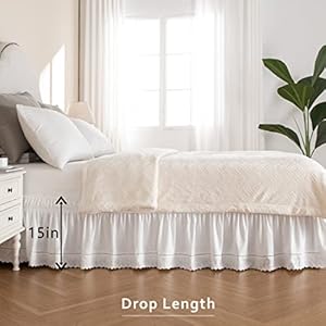 Miye wrap around ruffled lace bed skirt elastic dust ruffle with adjustable belts15 inch drop easy to put on bed frame cover machine washable embroidered kingqueen 15  urban country home decor
