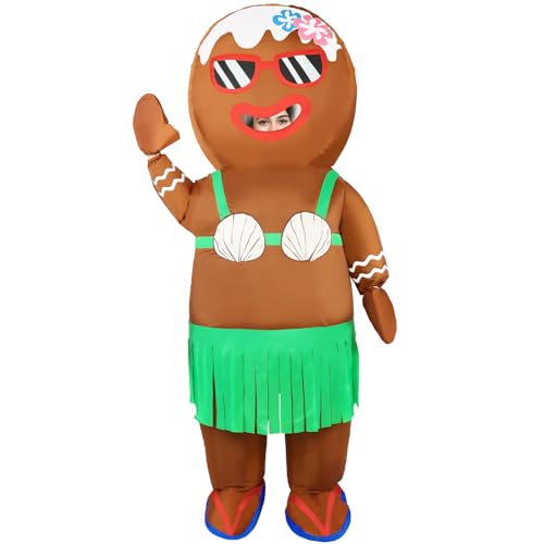 Yeenuo Inflatable Gingerbread Man Costume for Adults Funny Hawaiian Christmas in July Blow Up Suit Tropical Xmas Hula Cosplay