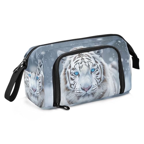 Image of White Tiger Pencil Bag Pencil Case for Teen Boy Girl, Big Capacity Pen Bag Zipper Pencil Pouch with Handheld Aesthetic Pencil Pouch with Print School Office Pencils Stationery
