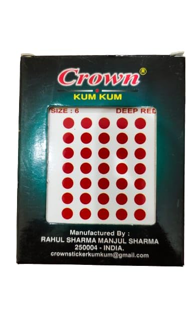 CROWN KUM KUM Round Deep Red sticker Bindiya Bindis Spiral bindi booklet for women Pack of 12 Pieces (6 No.)