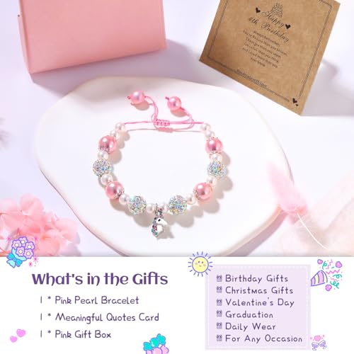 Unicorn Charm Bracelet for Girls - Adjustable Pink Pearl Kids Bracelet for Toddler Girls 4-12 Year Old- Daughter Granddaughter Child's Jewelry Gift for Birthday Christmas gifts4