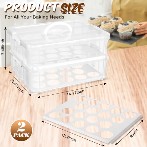 Teenyyou 36 Cupcakes Carrier 2-layer for Cake Container Cupcake Holder with Lid and Handle Detachable Dessert Dessert Small Snack for Party Storage Container