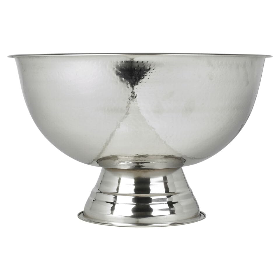 URBNLIVING Large Stainless Steel Champagne Wine Beer Ice Cooler Party Bowl on Foot, Hammered, 39.5 cm x 26 cm
