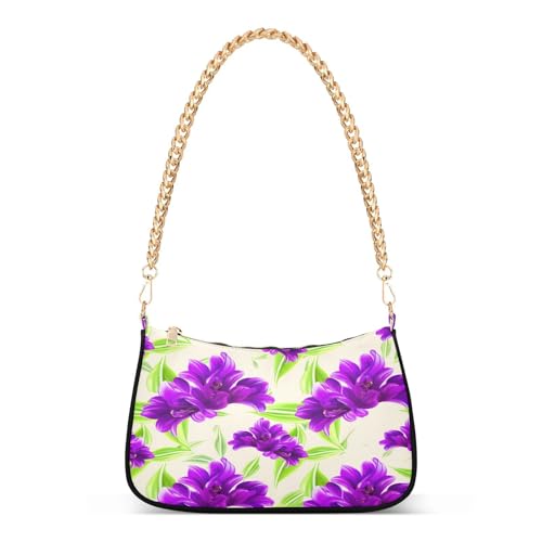 Shoulder Bags for Women Purple Flowers Tote HandBag Shoulder Bags purse with Chain Zipper Closure