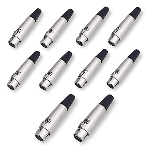 Image of MX 3 Pin XLR Microphone pin Pure Copper Nickel Plated Pins1 for High Conductivity microphone (6-pin Female XLR connector(Cannon type), Pack of 10, Female Connector)