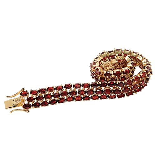 PalmBeach Yellow Gold-plated Oval Shaped Genuine Red Garnet, Triple Row Tennis Bracelet (11.5mm), Hidden Box Clasp, 7.25 inches