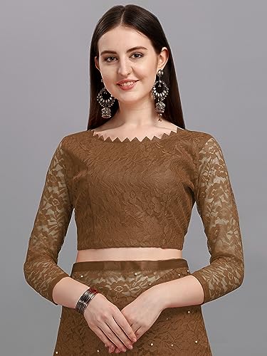 Image of LOROFY Women's Brasso Net Saree With Blouse
