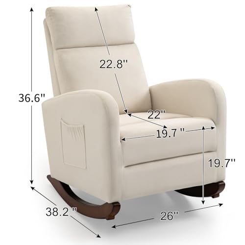 Avawingnurseryrockingchairupholsteredgliderchairwithsolidwoodlegswoodenrockerchairwithtwosidepocketshighbackchairforlivingroombedroombeige  Urban Country Home Decor Avawing nursery rocking chair upholstered glider chair with solid wood legs wooden rocker chair with two side pockets high back chair for living room bedroom beige  urban country home decor