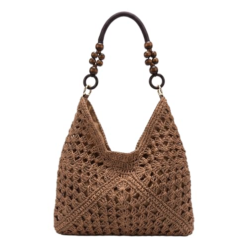 Sac de plage tissé sac à bandoulière en paille grande capacité blanc naturel