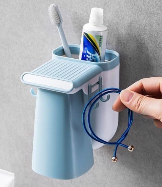 Abhaymart Toothbrush Toothpaste Holder Magnetic Cup Bathroom Storage Rack Wall Mount Tools Home Cleaner Accessories Hole Free Suction Couple Mouthwash (Pack of 1, Multi-Color) 3