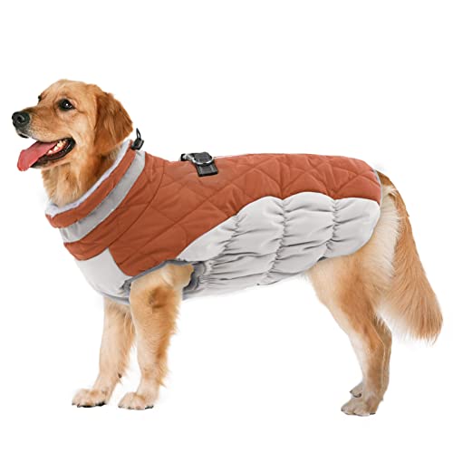 Image of Lelepet Warm Dog Coats for Large Dogs, Waterproof Dog Jacket with Harness | Windproof Reflective Turtleneck Puppy Vest with Plush Neckline D-Ring for Leash Fleece Jacket for Small Medium Large Dogs 3XL