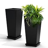 Elevens Outdoor Planter Larger Flower Pots Indoor Taper Garden V-Shape Tall Planters 24 inches Garden Pots Planter - Black（2 Packs）