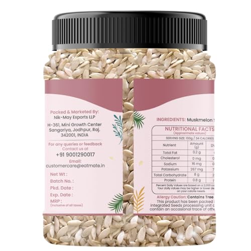 Image of Eatmate Natural Muskmelon Seeds | Kharbooj Magaj | Kharbhuja Beej for Eating | High in Protein, Potassium, Magnesium & Iron | Immunity Booster Superfood | Healthy Snack, Topping and Cooking Use (1 Kg)
