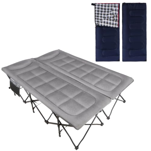 Image of RedSwing 2 Person Camping Cot for Adults, Grey with Sleeping Bags 2pcs