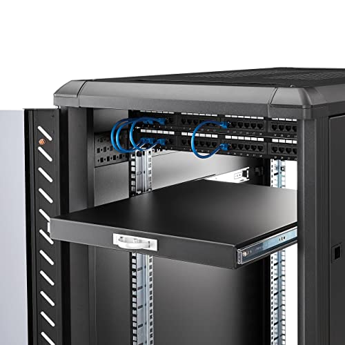 Image of StarTech.com 1U Sliding Server Rack Mount Keyboard Shelf Tray - 55lbs - 22 inch Deep Steel Pull Out Drawer for 19 inch AV, Network Equipment Rack (SLIDESHELFD)