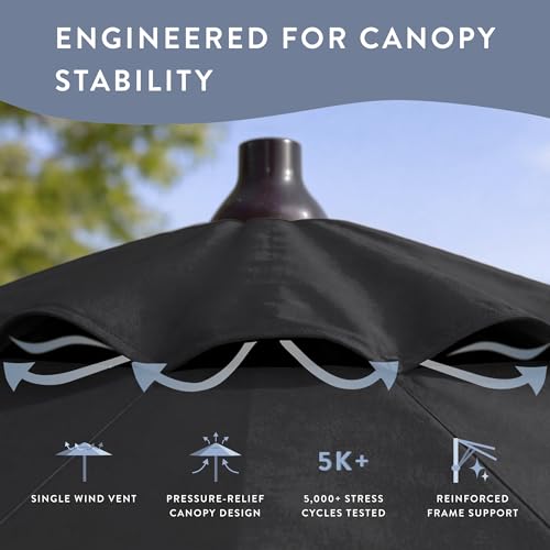 Image of California Umbrella 8-Year Protection 9 Ft Outdoor Patio Umbrella, Solstice Fade-Resistant Fabric, Auto-Tilt, Heavy Duty Aluminum Frame, 8 Reinforced Ribs for Pool or Deck, Bronze Pole