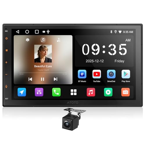 ATOTOZONE Radio 2 DIN Android, CarPlay & Android Auto Inalámbrico, 7 Pulgadas Autoradio con GPS Navi, Wi-Fi/Bluetooth/USB, AI-Chat, 24 EQ&DSP, Mirror Link, Cámara Trasera, A5LG2B7T-S01