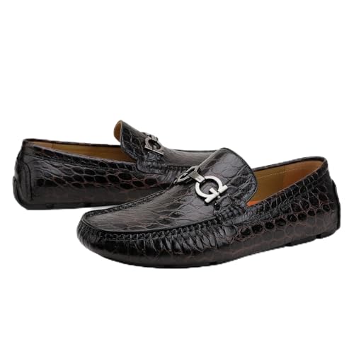 Men's Leather Driving Moccasin, Crocodile Printed Slip on Dress Shoes with Buckle Party Wedding Shoes Slip-on Loafers for Mens