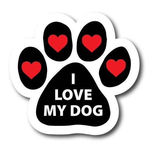 Image of I Love My Dog with Heart Pawprint Car Magnet 5 Inch, Dog Lover Gift