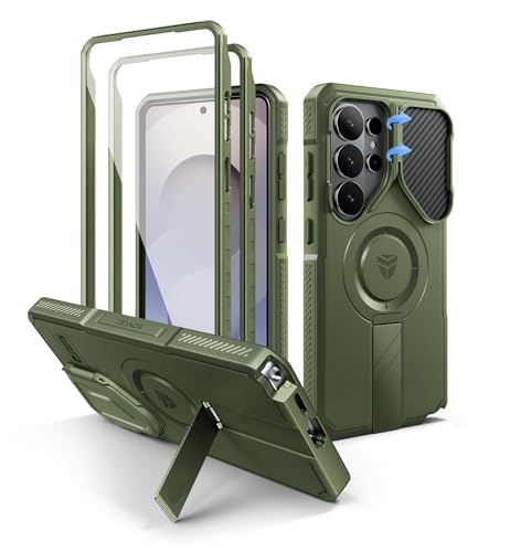 Image of Dexnor for Samsung Galaxy S26 Ultra Case with Camera Cover & Adjustable Kickstand & Screen Protector, Compatible with MagSafe, Rugged Shockproof Bumper Cases Magnetic Protective Cover(2026),Army Green