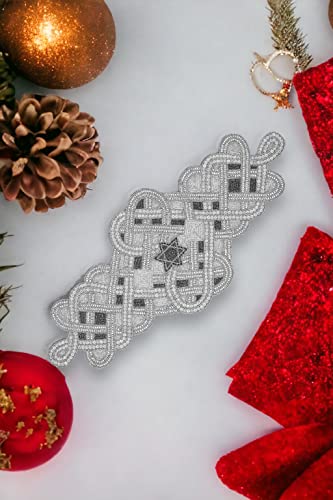 Handmade Fancy Scrolled Embroidery Beaded Table Runner For Tabletop And Kitchen Grey/Silver - Home Decor Mat For Wedding Party Baby Shower Holiday Family Gathering #TOP2