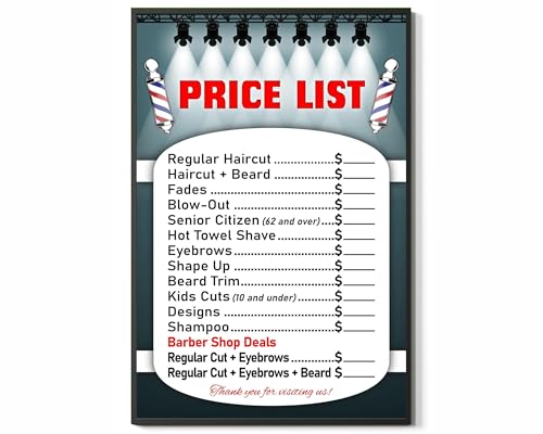 Barber Shop Decor Poster - Retro Haircut Price List Art Print, Vintage Stylist Service Menu for Wall in Living Room or Office(Unframed,08x12inch(20x30cm))