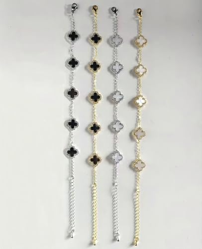 SHINYY Four Leaf Clover Bracelet for Women | 18K Gold Plated Cubic Zirconia Link Bracelet | 4 Leaf Lucky Jewelry Gift for Her4