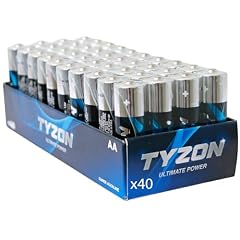 TYZON® Batterie AA 1.5V Super Alcaline – Confezione da 40 Pile AA a Lunga Durata Senza Mercurio per Uso Domestico, Luci, Telecomandi e Giocattoli