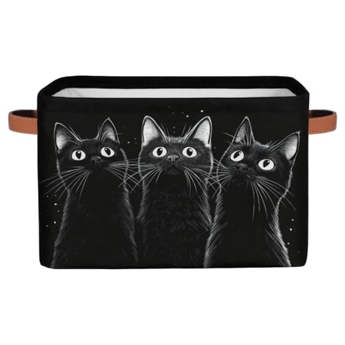 RPWOBBYQ Curious Black Cats Storage Boxes Theme Storage Nursery Baskets with Handle Closet Collapsible Organizer Shelf Bins for Toy Book Cloth 15×11×9.5 IN